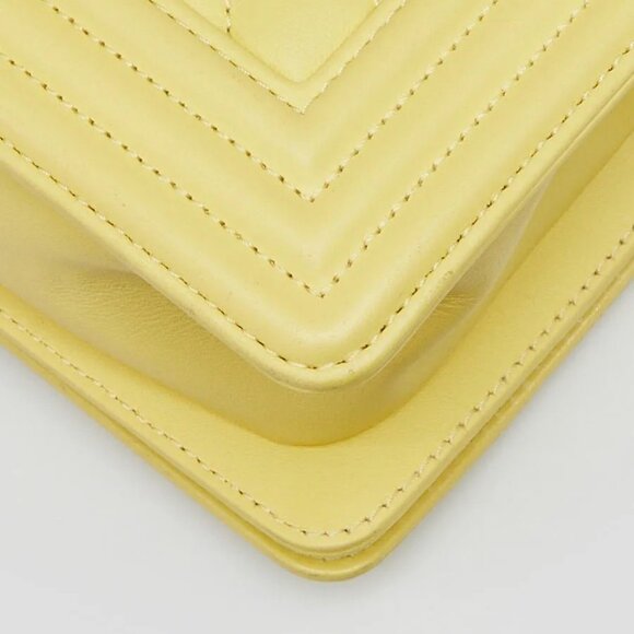 Chanel Yellow Chevron Quilted Lambskin Leather Small Boy Bag - Picture 4 of 9